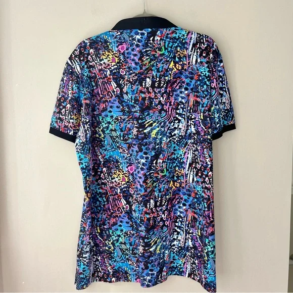 AU NOIR | Blue Abstract Graffiti Sakura Polo Shirt Multi Size 6 - Picture 2 of 5